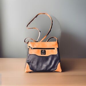 I Medici Firenze Genuine Italian Soft Leather Messenger Bag Crossbody Blue & Tan